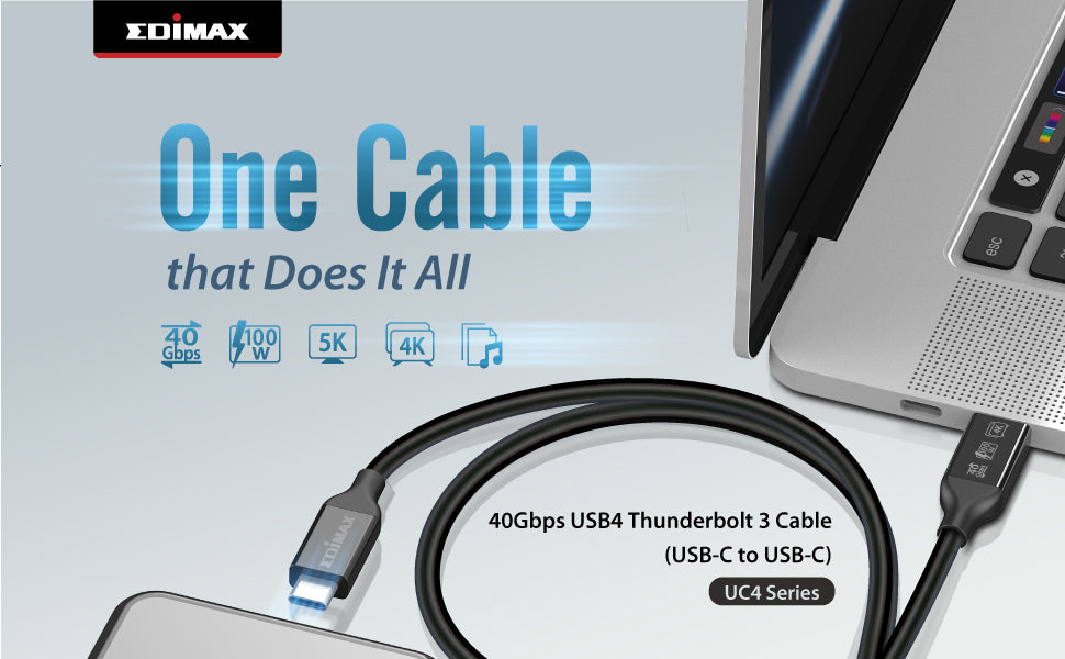 Edimax 40Gbps USB4 Thunderbolt 3 Cable USB-C to USB-Cable, 2 m Length