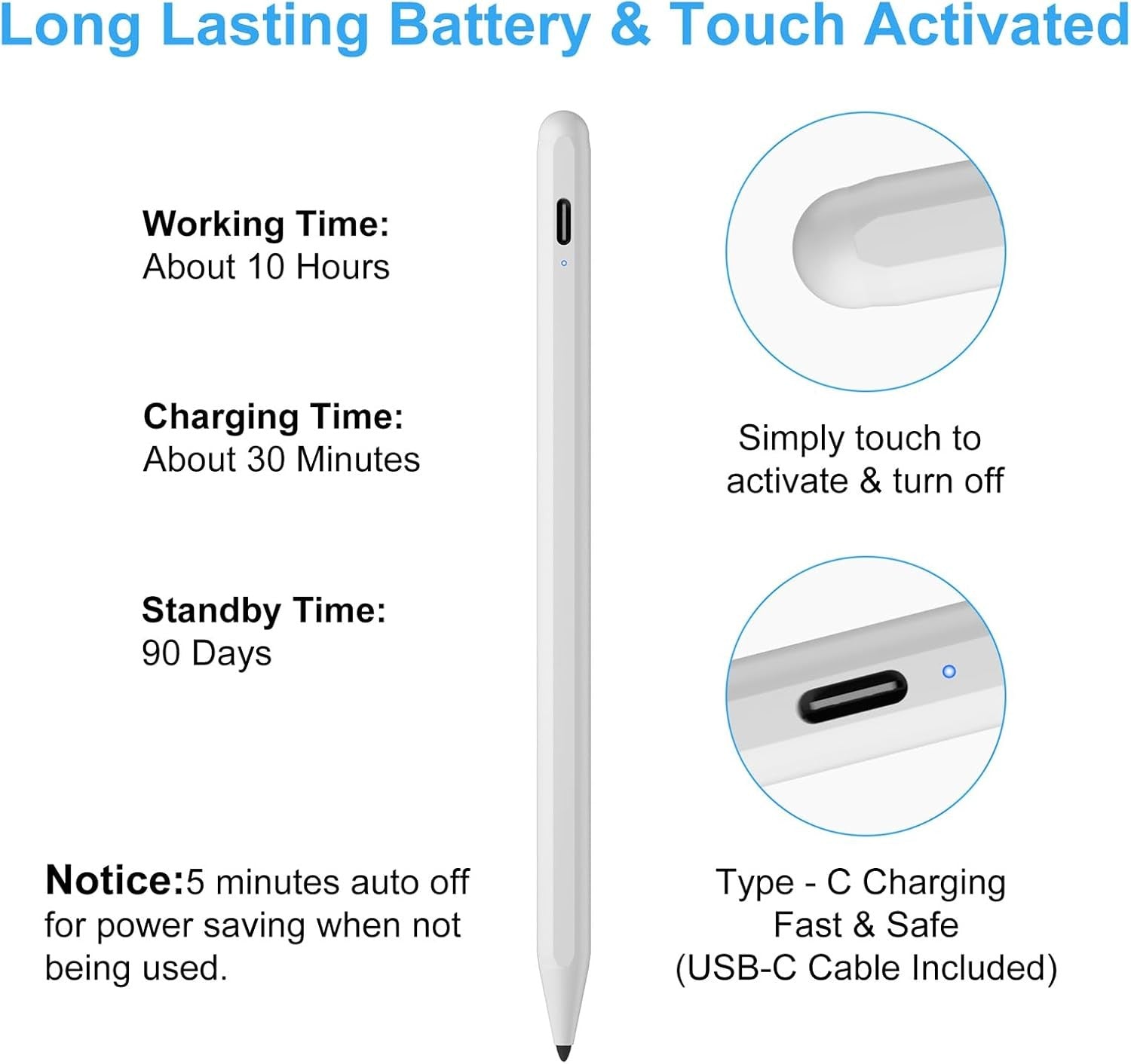 Stylus Pen for iPad ,Active Pencil for iPad10/9/8/7/6th,11th A16,Pro 11/13 M4,Air 11/13 M2/M3,Pro12.9,Air 5/4/3rd,Mini 7/6/5