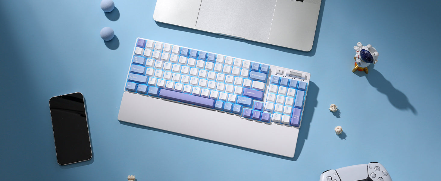 RK ROYAL KLUDGE Mechanical Keyboard RK96, RGB, 2.4Ghz/BT/Wired, Spring Rain Switches, White, Mixed Color