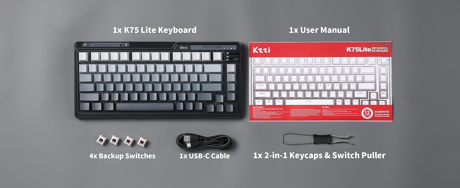 KZZI K75 Lite Wireless 75% Gasket Mount RGB Gaming Hot Swappable 82 Keys 3-Mode Mechanical Keyboard Linear Switches, Aurora