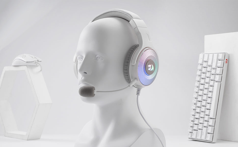 Redragon H350 White Wired Gaming Headset 50MM Drivers Dynamic RGB Backlight Over-Ear Headphones,White