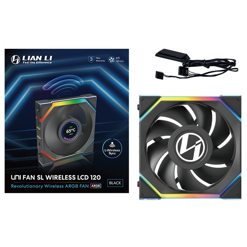 Lian Li Uni Fan 120mm SL Wireless ARGB 4-Pin PWM Black Fan with 1.6in LCD Display