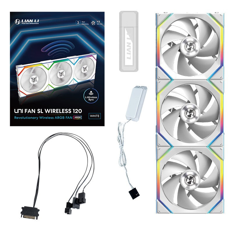Lian Li Uni Fan 120mm SL Wireless ARGB 4-Pin PWM White Fan with Controller - 3 Pack