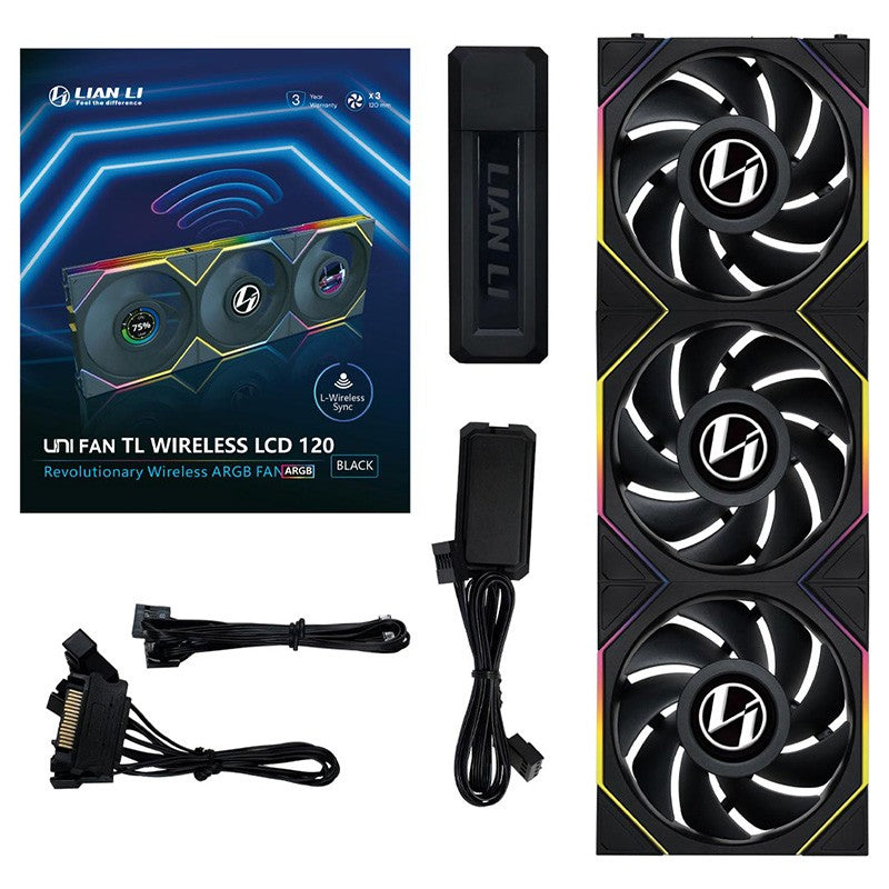 Lian Li Uni Fan TL LCD 120mm Seamless Wireless Control Fan - 3 Pack with Controller