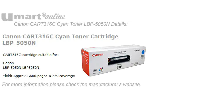 Canon Cyan Toner Cartridge for LBP-5050N