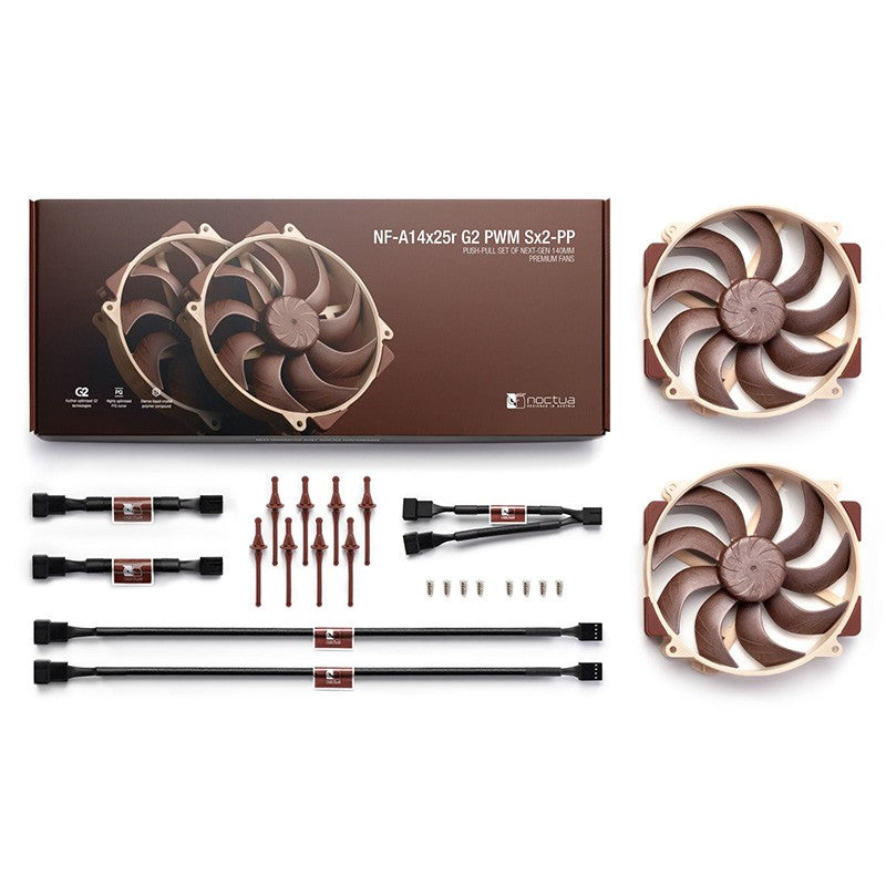 Noctua NF-A14x25r G2 140mm 4-pin PWM Fan - 2 Pcs Push-Pull Set