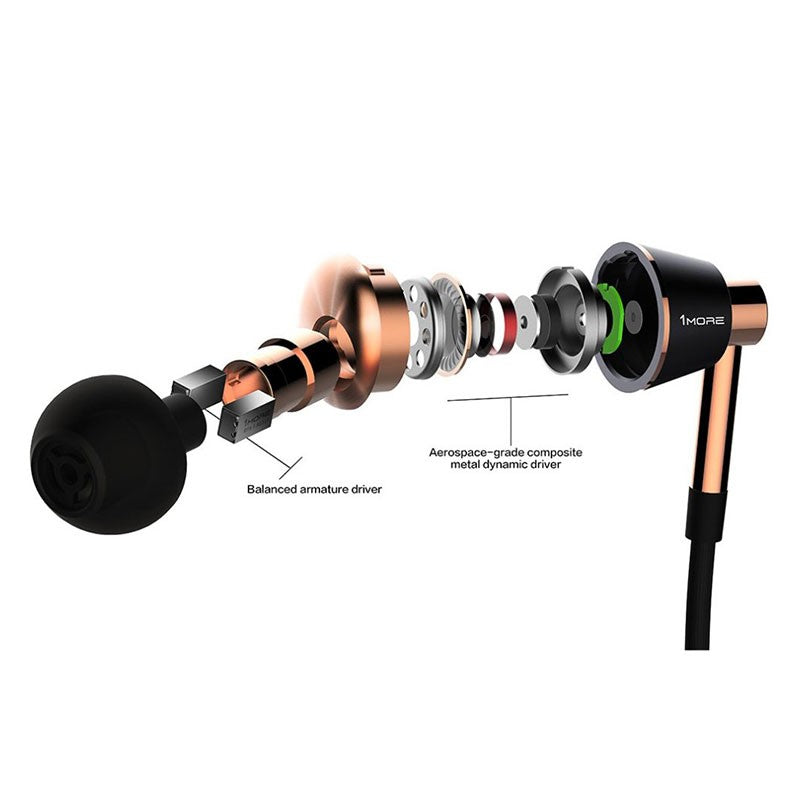 1MORE E1001 Triple Driver In Ear Headphones, Hi-Res Wired Earphones With MEMS Microphone, In-Line Remote, 3.5mm Wired, 8 Pairs Ear Tips Gold