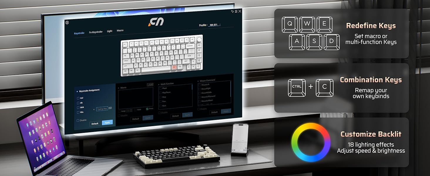 LTC Nimbleback NB832 Wireless 75% Gasket BT5.0/2.4G/USB-C Wired Hot Swappable 82-Keys RGB Gaming Mechanical Keyboard , Custom Linear Switch