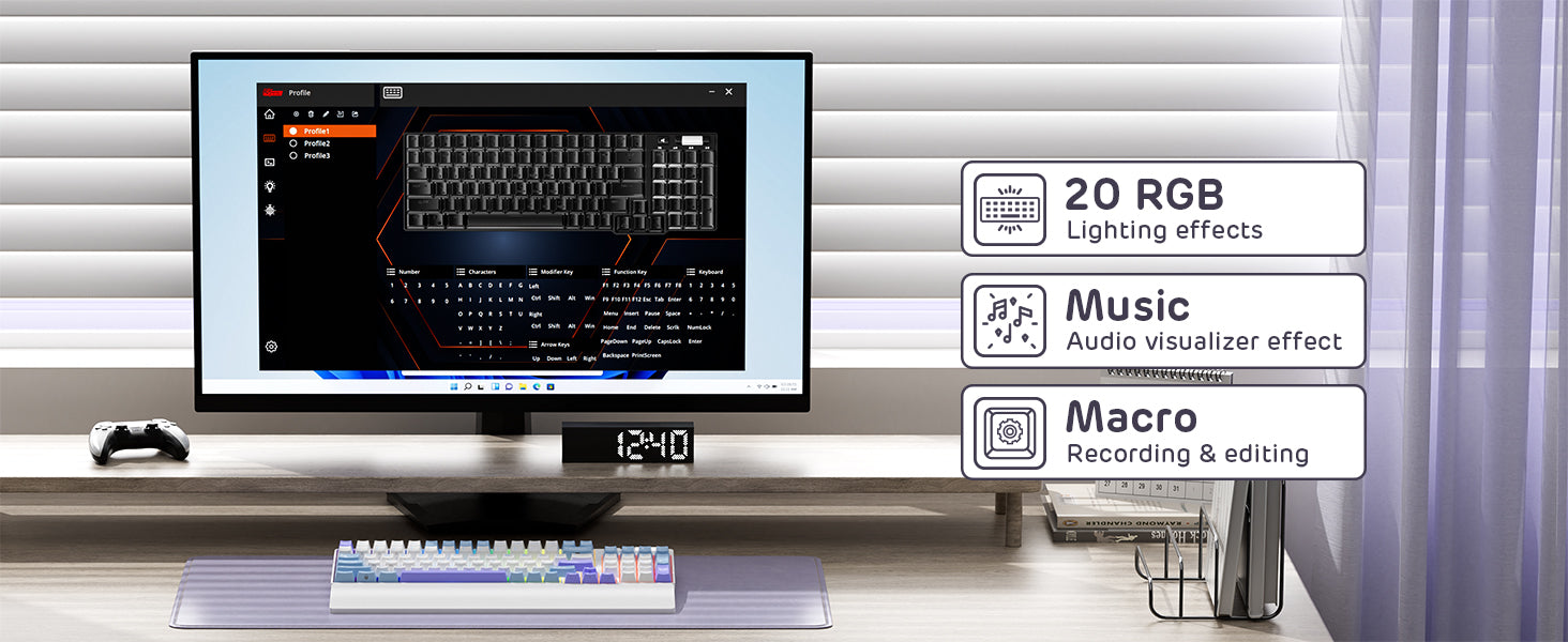 RK ROYAL KLUDGE Mechanical Keyboard RK96, RGB, 2.4Ghz/BT/Wired, Spring Rain Switches, White, Mixed Color