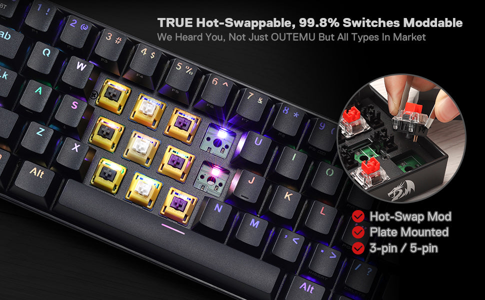 Redragon K530 Pro Draconic 60% Wireless RGB Gaming Mechanical Keyboard Hot-Swap BT/2.4Ghz/Wired 3-Mode 61 Keys Blue Switch