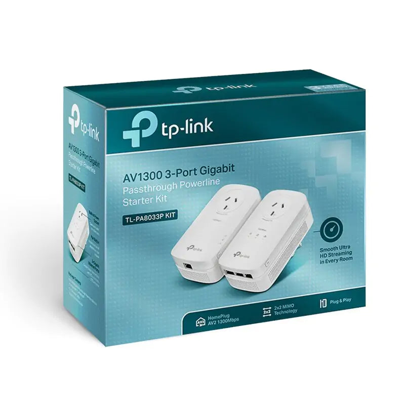 TP-Link TL-PA8033PKIT AV1300 3-Port Gigabit Passthrough Powerline Starter Kit