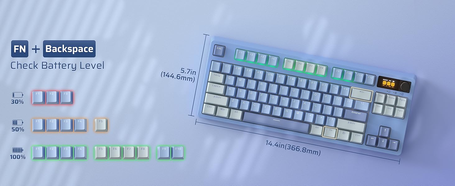 LTC Nimbleback NB841 PRO 75% Wireless 2.4G/ BT/USB-C Wired RGB 84 Keys Gaming Mechanical 3-Layer Dampener, Hot Swap PCB Keyboard Lake Blue Switches, B