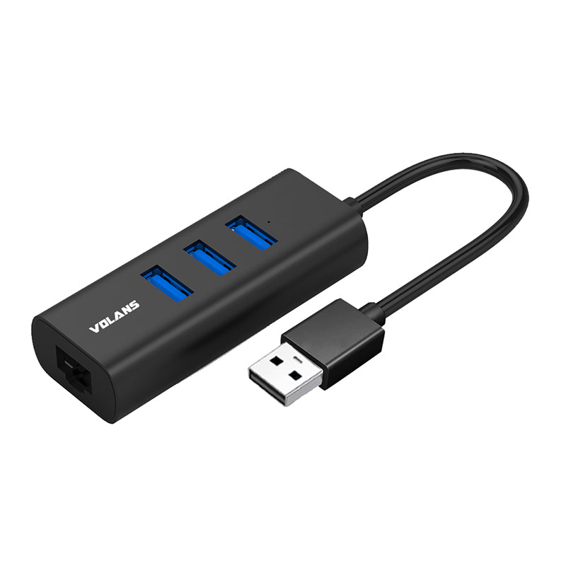 Volans 3-Port USB3.0 Hub + RJ45 Gigabit Ethernet Adapter - Aluminium