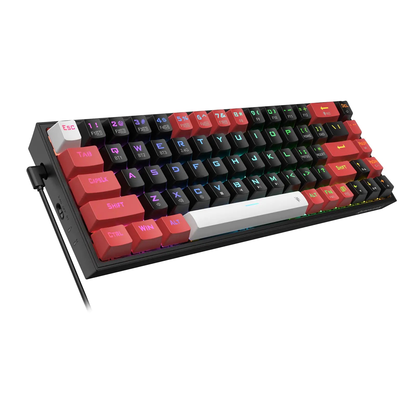 Redragon K631 Pro Castor 65% Wireless RGB Gaming Keyboard, 68 Keys Hot-Swappable Compact Mechanical Keyboard w/ 3-Mode Connection, Red Switch