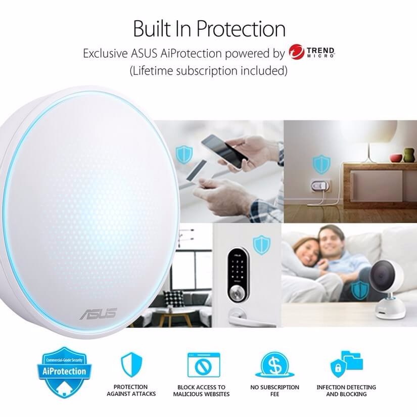 Asus Lyra AC2200 Whole-Home Wi-Fi System Mesh Network, AC Tri Band, Internal Antenna x 7, 3 Pack