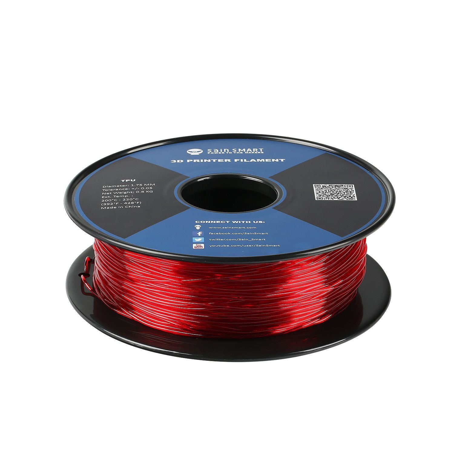 SainSmart - 101-90-163 Red Flexible TPU 3D Printing Filament, 1.75 mm, 0.8 kg, Dimensional Accuracy +/- 0.05 mm