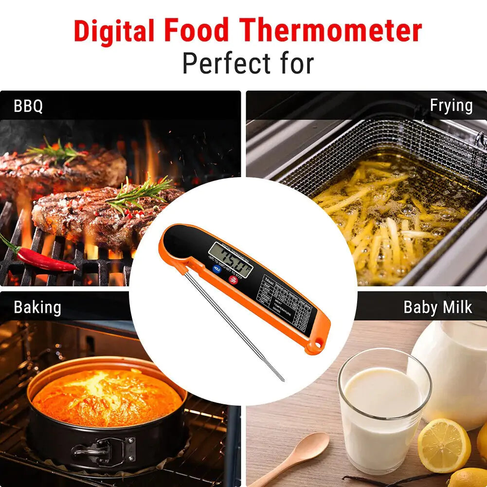 Digital Food Thermometer Meat Thermometer Instant Read °F/°C Foldable Probe Auto On/Off Food Cooking Thermometer for Grilling BBQ Kitchen Milk Etc