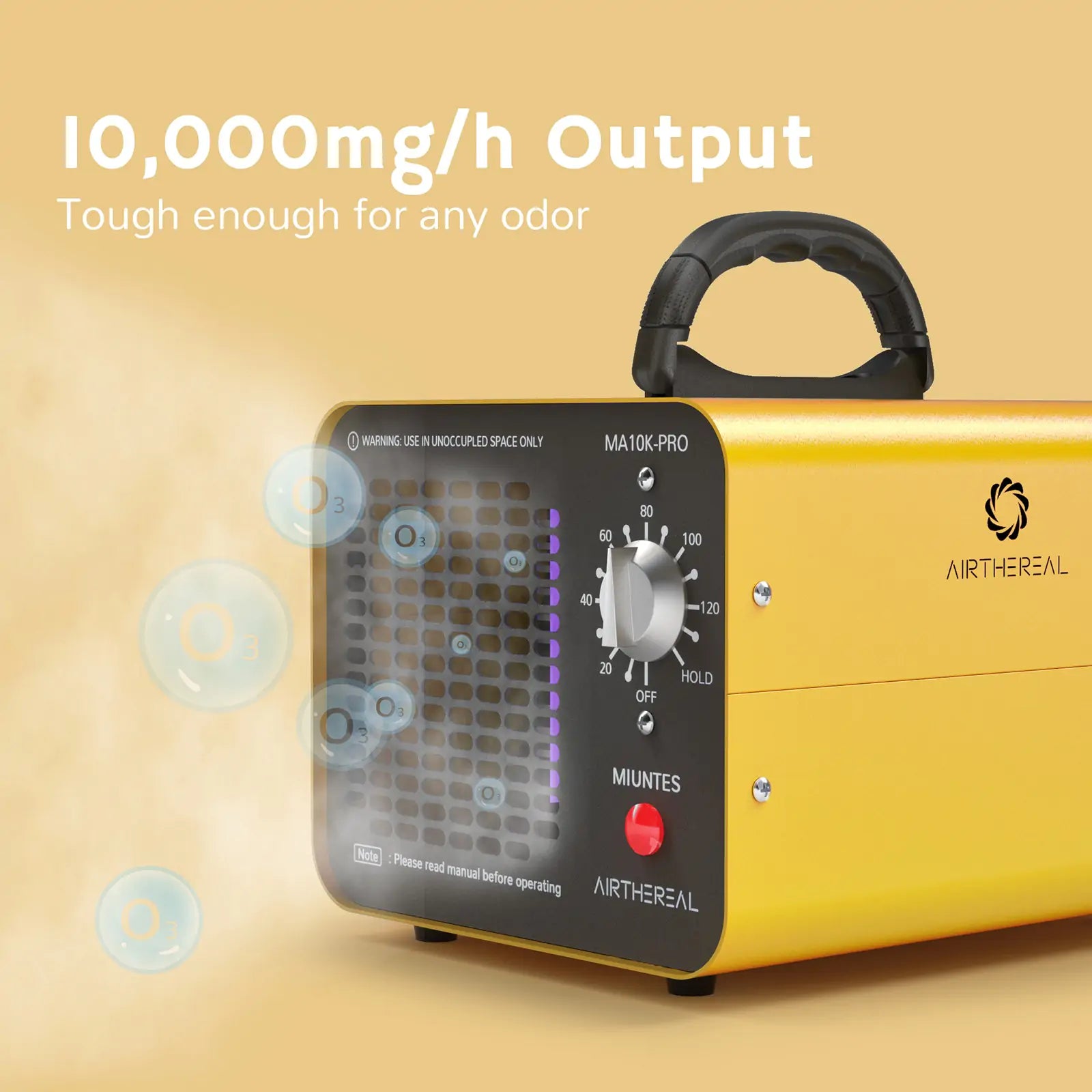 Airthereal MA10K-PRO Ozone Generator 10000 mg/h High Capacity O3 Machine, Home Ionizer Odor Remover, Yellow