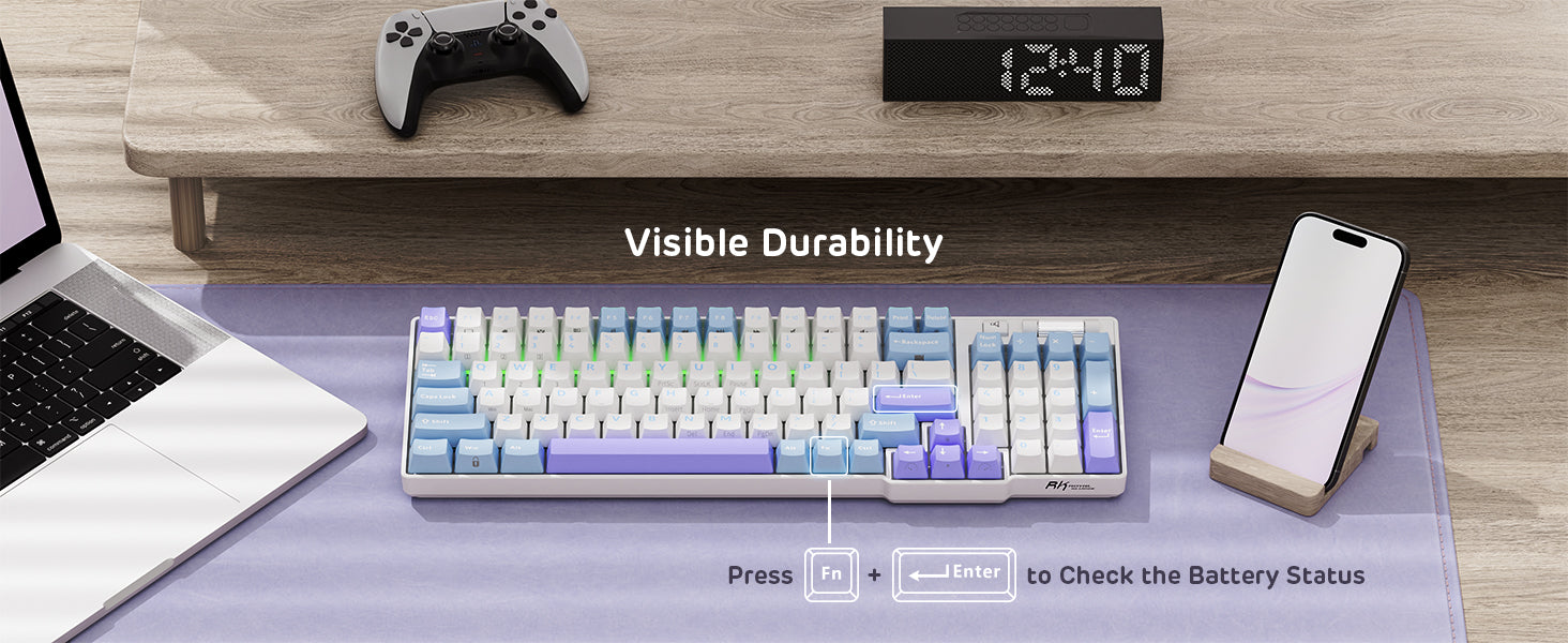 RK ROYAL KLUDGE Mechanical Keyboard RK96, RGB, 2.4Ghz/BT/Wired, Spring Rain Switches, White, Mixed Color