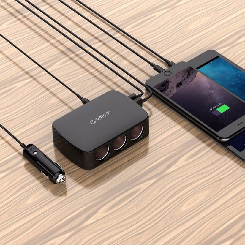 4 Port USB HUB in Car with 3 Cigarette Lighter Ports Orico