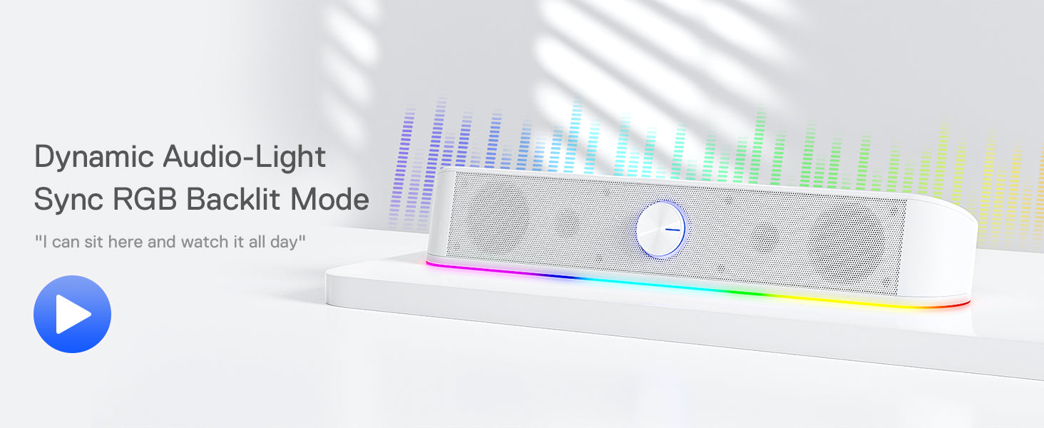 Redragon GS560 Adiemus RGB Desktop Soundbar, 2.0 Channel Computer Speaker with Dynamic Lighting Bar Audio-Light Sync/Display, White