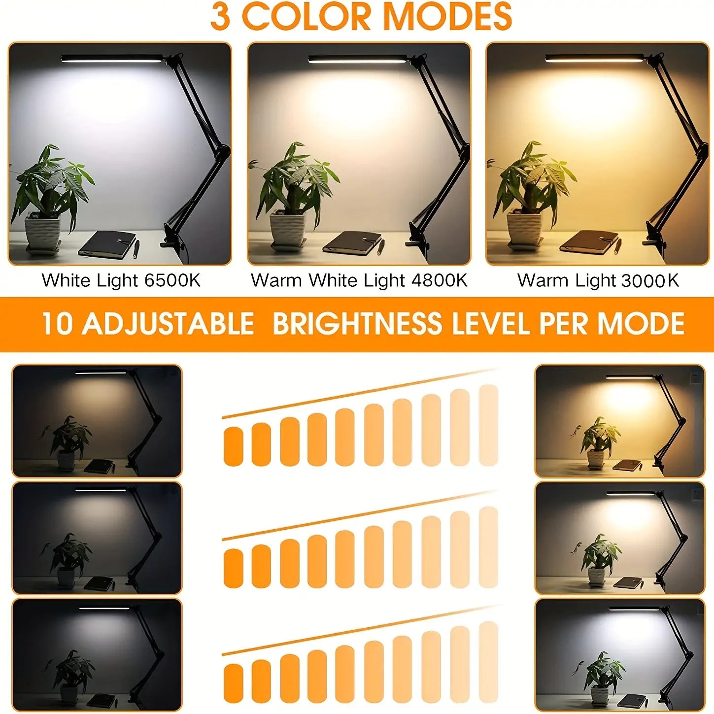 Upgrade 18W LED Desk Lamp Longer Swing Arm Table Lamp with Clamp Eye-Caring Architect Desk Light Dimmable Lamp with 3 Color Modes 10 Brightness Levels