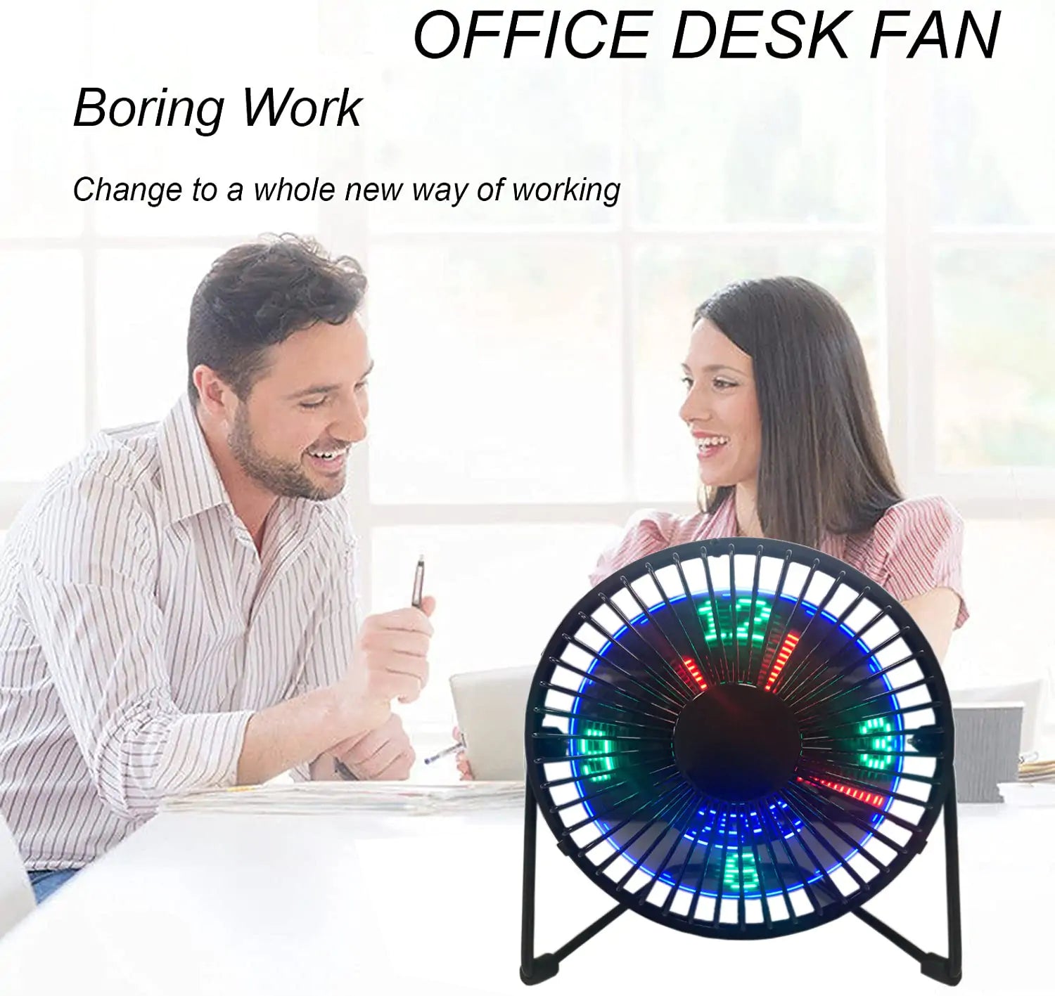 LED Desk Fan Programmable USB LED Fan Mini Quiet Fan with Clock Temperature Display 360° Rotation Portable Fan for Home Office Durable Metal Design