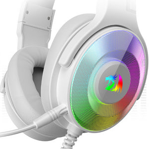 Redragon H350 White Wired Gaming Headset 50MM Drivers Dynamic RGB Backlight Over-Ear Headphones,White