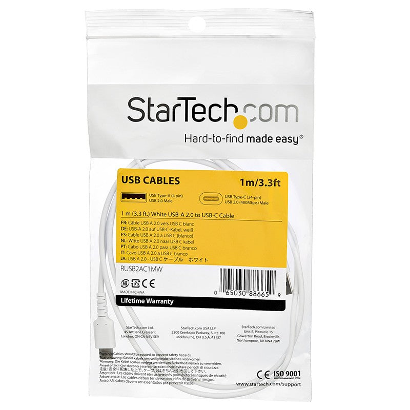 Startech 1m USB A to USB C Charging Cable White