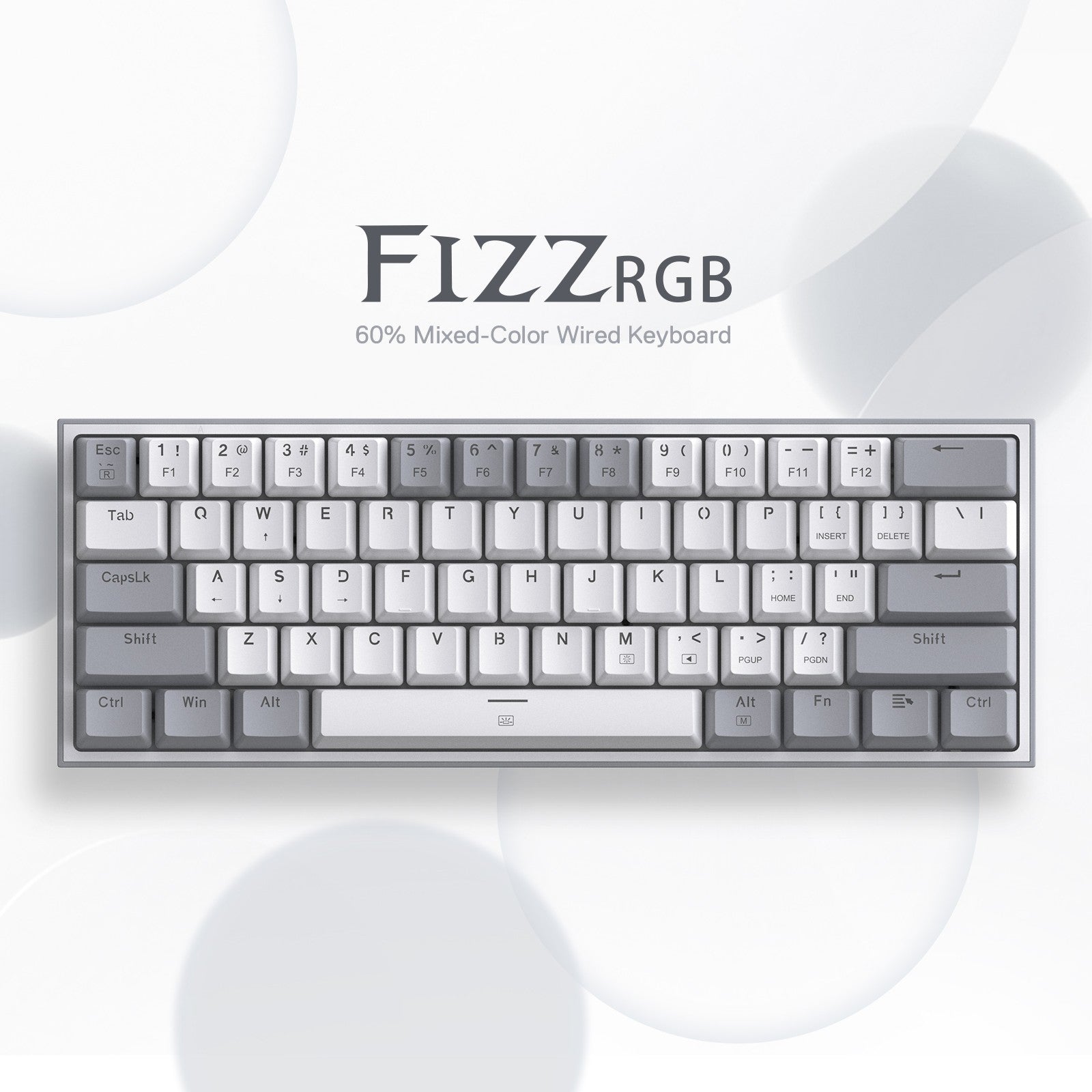 Redragon K617 Fizz 60% Wired RGB Gaming Keyboard, 61 Keys Compact Mechanical Keyboard w/White and Grey Color Keycaps, Linear Red Switch