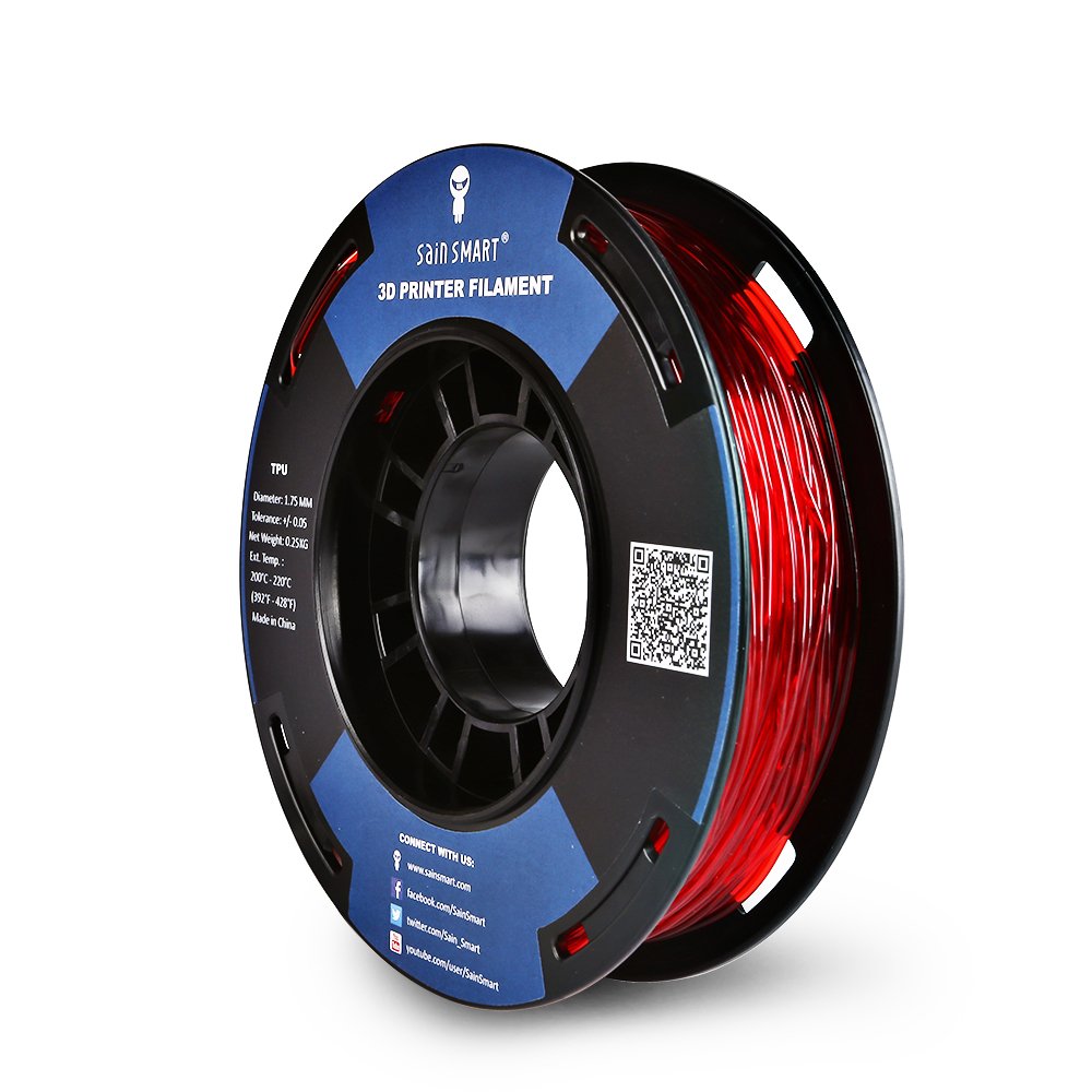 SainSmart - TPU-RED-0.25KG1.75 SAINSMART 1.75mm 250g Flexible TPU 3D Printing Filament, Dimensional Accuracy +/- 0.05 mm