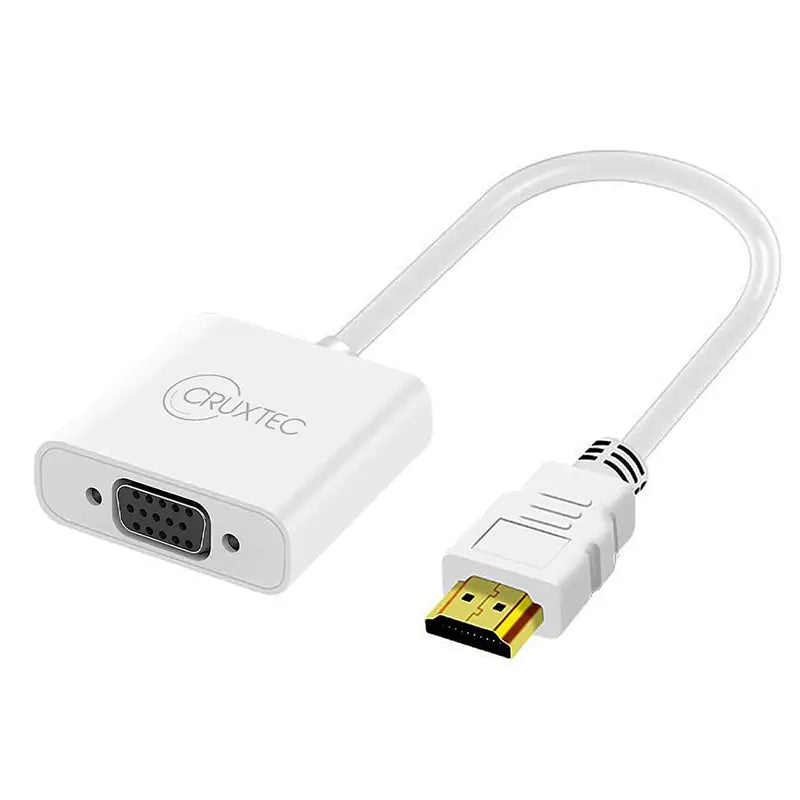 Cruxtec HDMI Male to VGA Female White Cable Adapter with Audio - 15cm