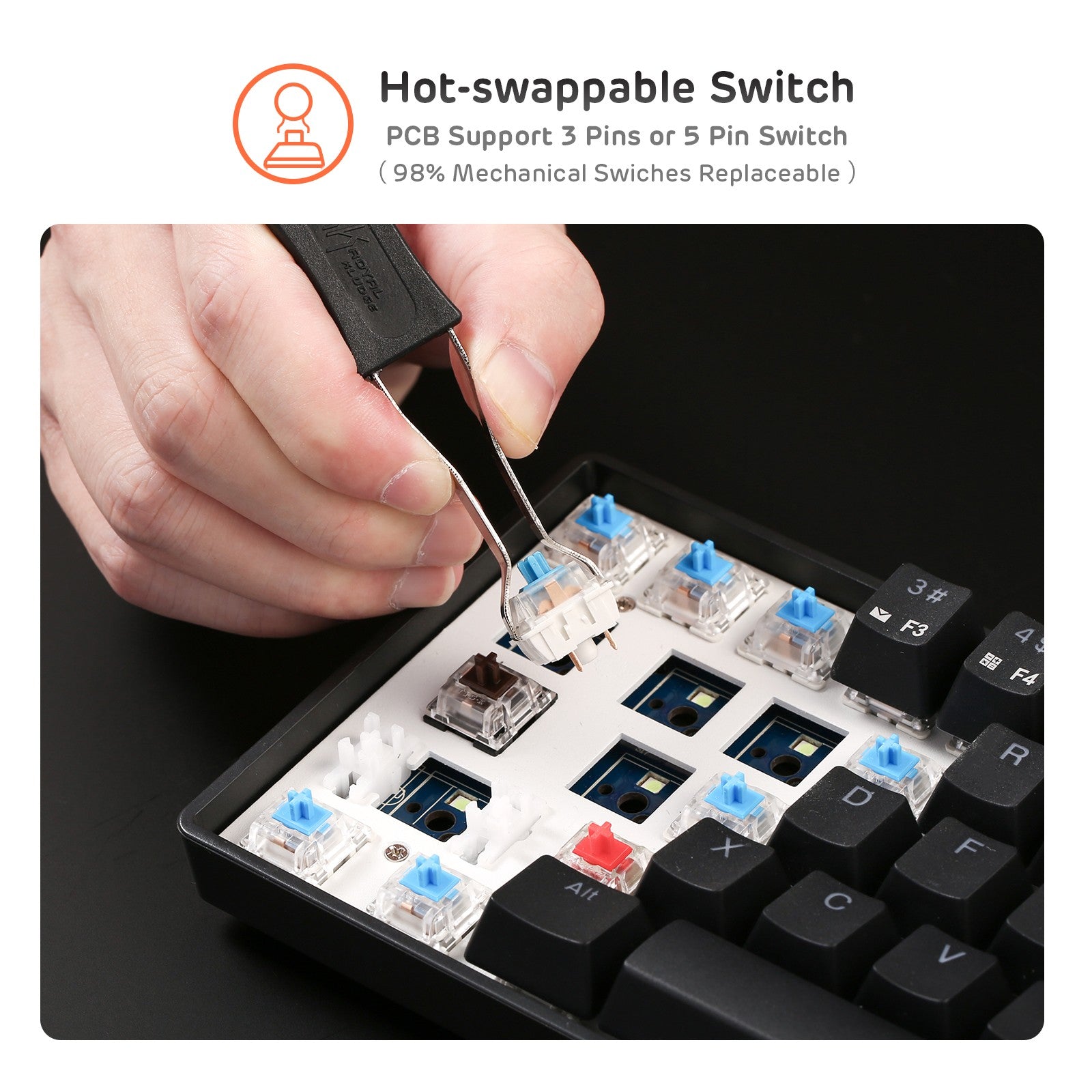 RK ROYAL KLUDGE RK61 Wireless 60% Mechanical Gaming Keyboard, Red Switch, Black Case