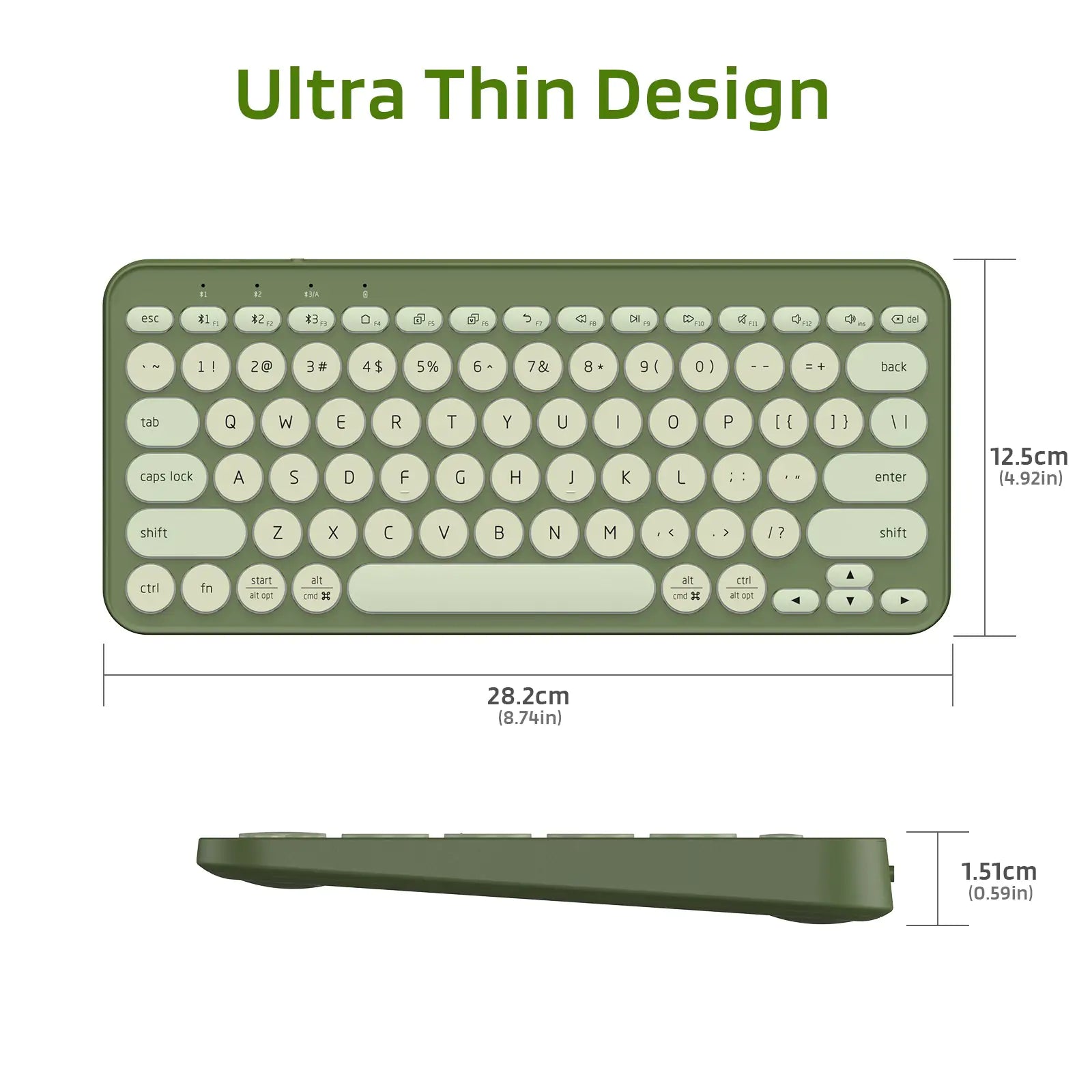 LTC MK791 Multi-Device Bluetooth Keyboard, Rechargeable Compact Slim Wireless Keyboards w/ 79 Keys, Low-Profile & Colorful, Green