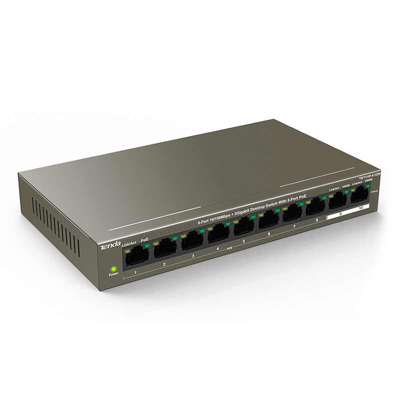 Tenda 8 Port 10/100Mbps + 2 Gigabit Desktop Switch with 8 Port PoE