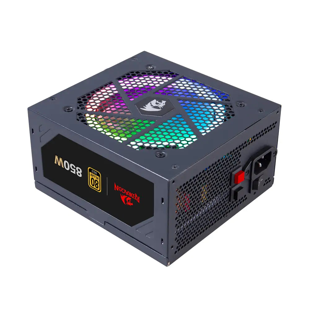 Redragon PSU007 80+ Gold 850 Watt ATX Fully Modular Power Supply w/ 80 Plus Gold Certified, Compact 160mm Size and Low Noise RGB Fan 0 RPM