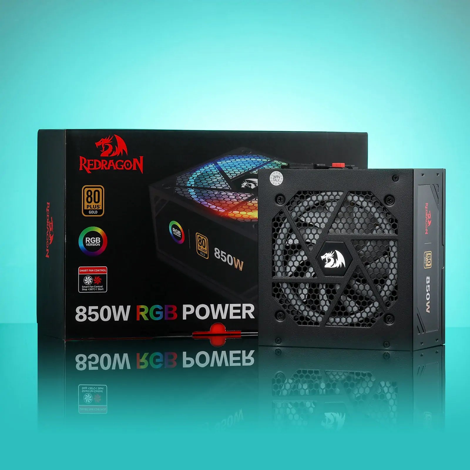 Redragon PSU007 80+ Gold 850 Watt ATX Fully Modular Power Supply w/ 80 Plus Gold Certified, Compact 160mm Size and Low Noise RGB Fan 0 RPM