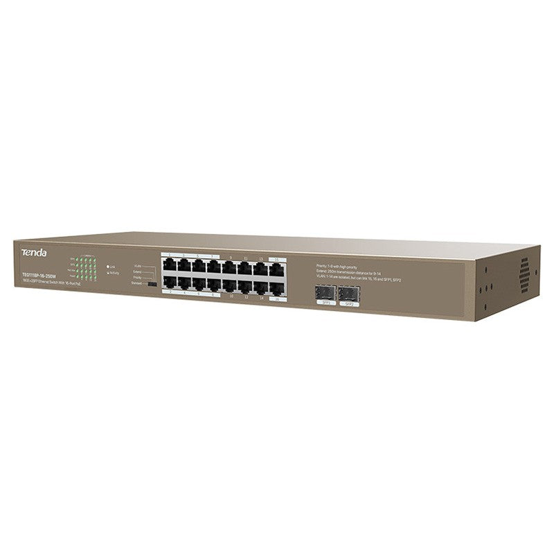 Tenda 16GE+2SFP Port Gigabit Unmanaged Switch with 16-Port PoE