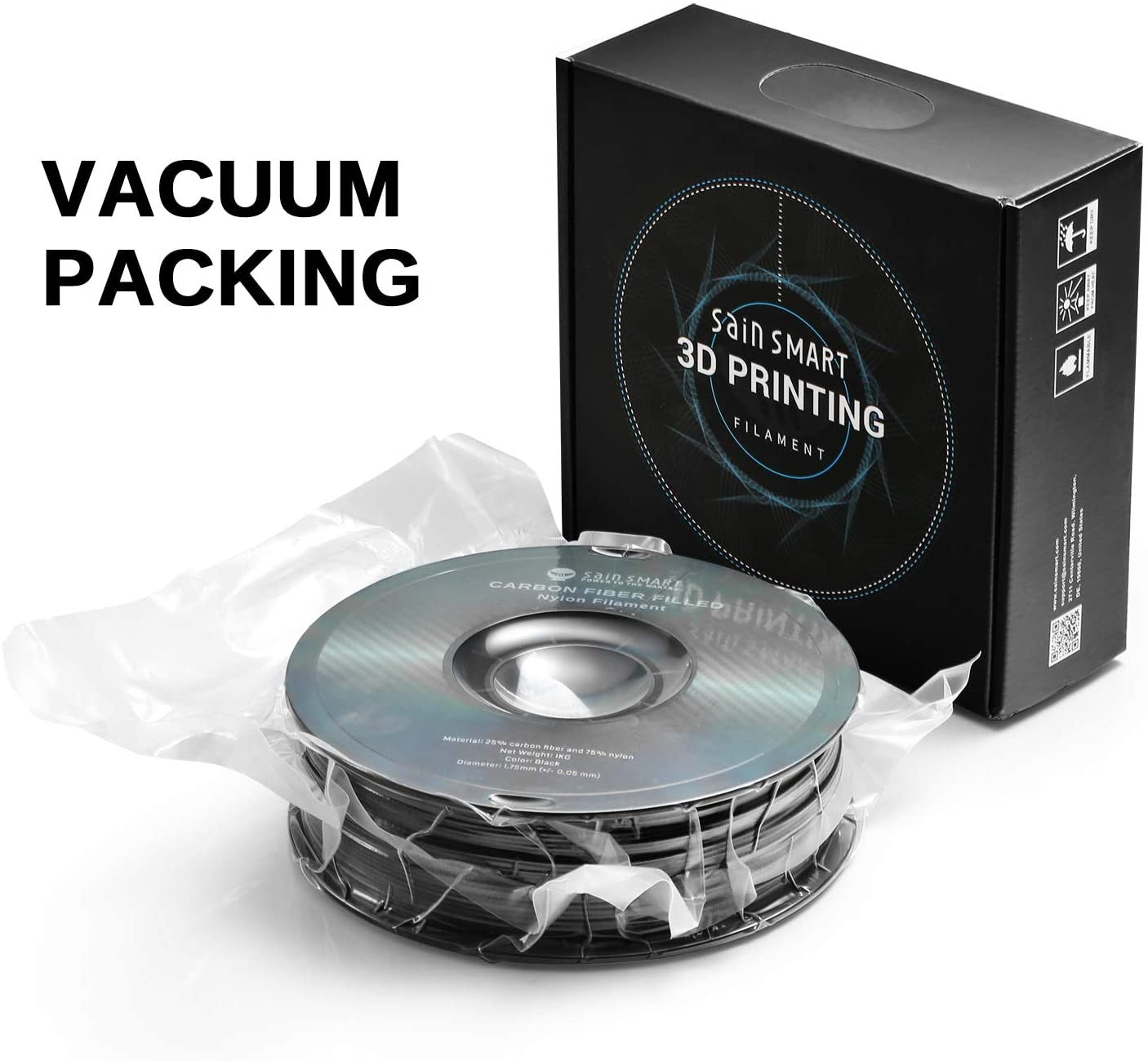 SainSmart 1.75mm Black ePA-CF Carbon Fiber Filled Nylon Filament 1KG  Spool for 3D Printer