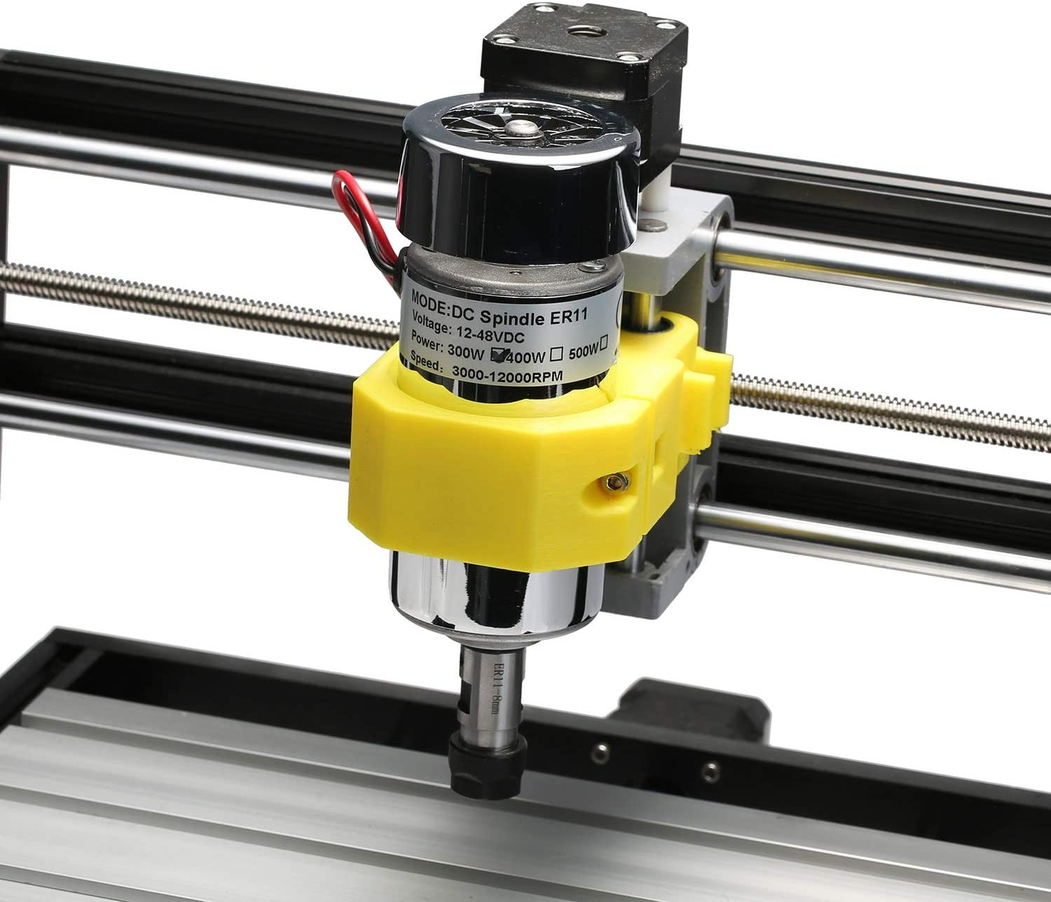 Genmitsu Air-Cooled 300W Brush DC Spindle Motor with 0-48V Output Adjustable Switching Power Supply, 52mm Clamp & ER11 Collet, ideal for CNC Machining