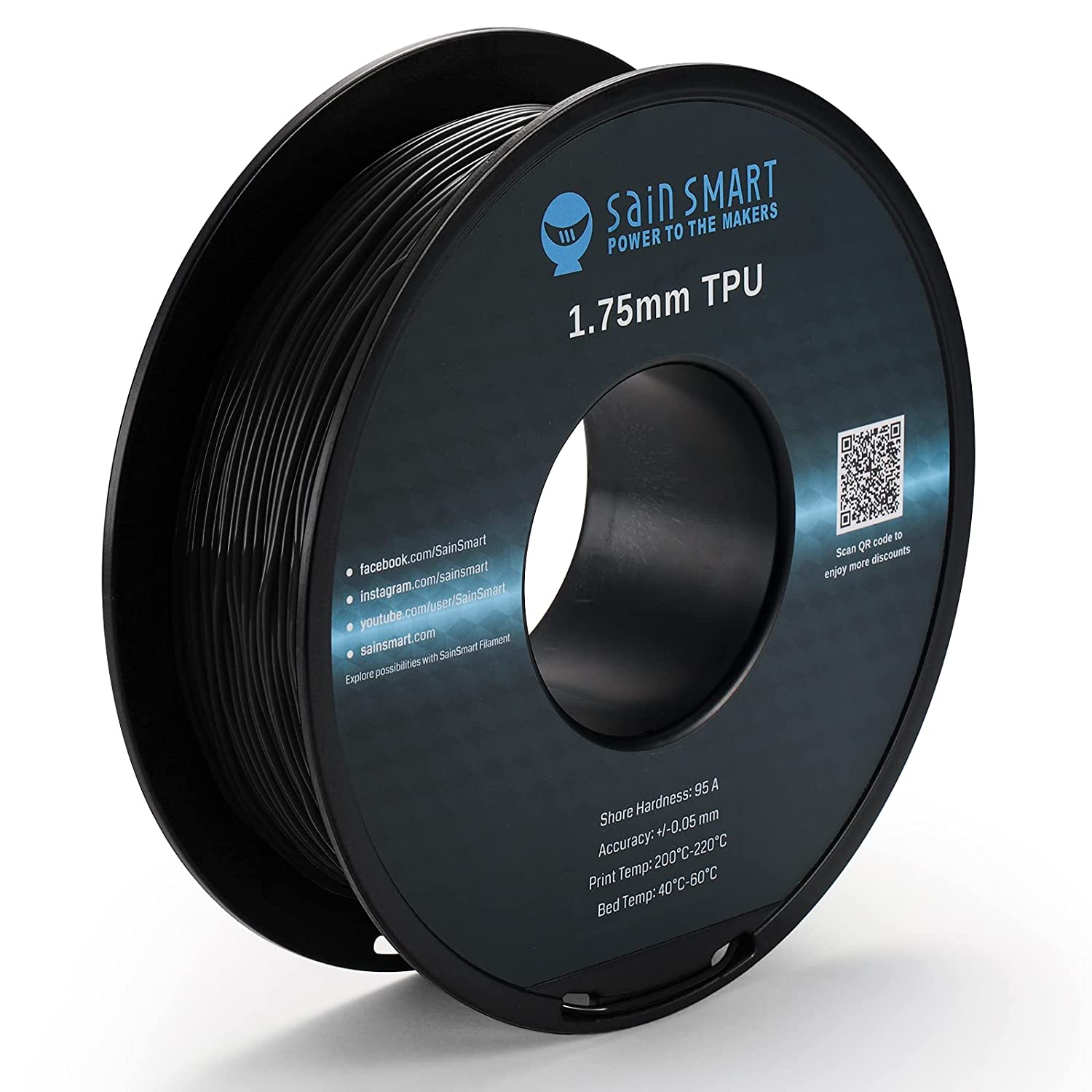 SainSmart - 101-90-164 Black Flexible TPU 3D Printing Filament, 1.75 mm, 0.8 kg, Dimensional Accuracy +/- 0.05 mm