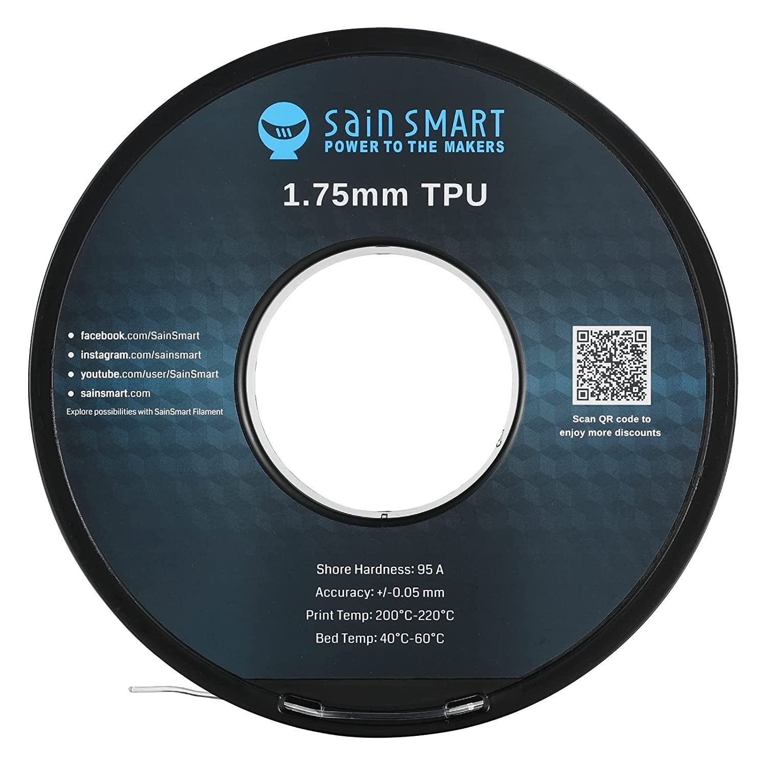Clear Flexible TPU 3D Printing Filament, 1.75 mm, 0.8 kg, Dimensional Accuracy +/- 0.05 mm