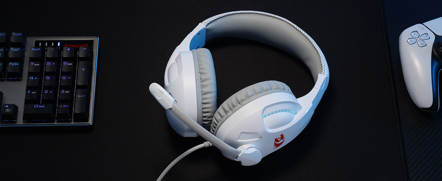 Redragon H211 Cronus White Wired Gaming Headset, Stereo Surround Sound, 40 mm Drivers, Over-Ear Headphones Works for PC/PS5/XBOX/NS