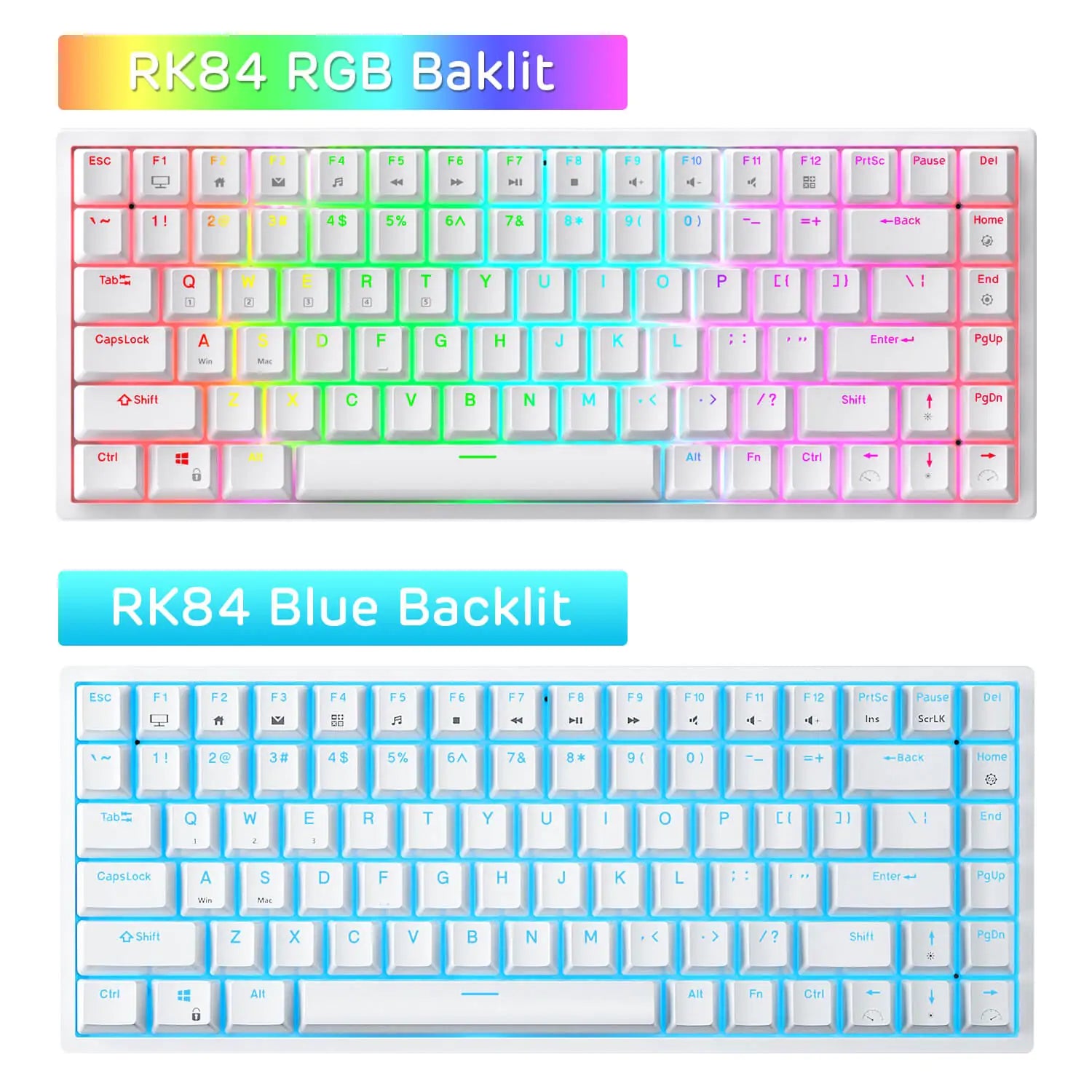 RK ROYAL KLUDGE RK84 Blue Backlit 75% Triple Mode BT5.0/2.4G/USB-C Hot Swappable Mechanical Keyboard - Brown Switch