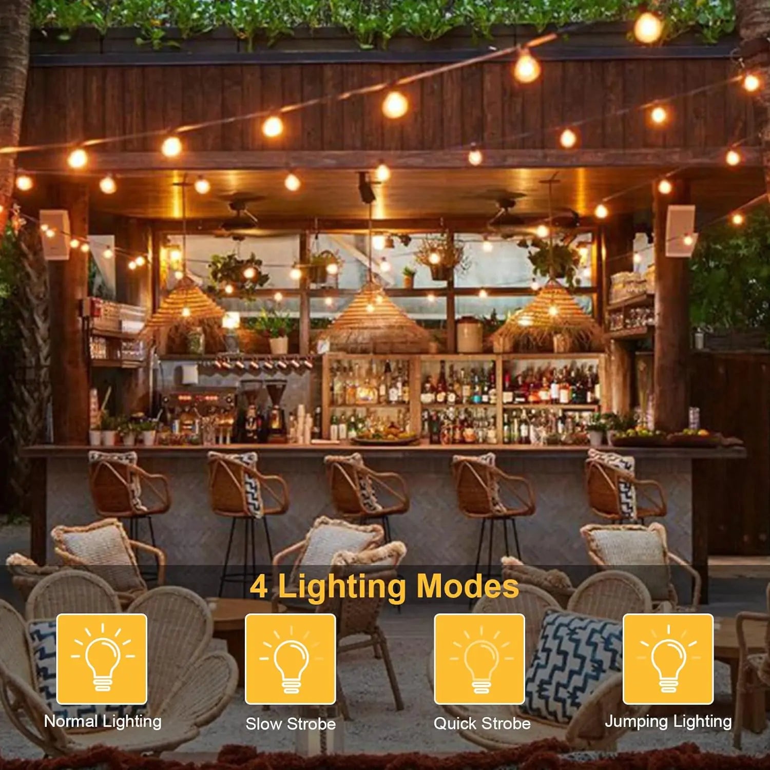 Outdoor Solar String Lights 12 Bulbs IP65 Waterproof Outside 5M Solar Powered Patio String Lights with 4 Lighting Modes for Backyard Bistro Party Cafe