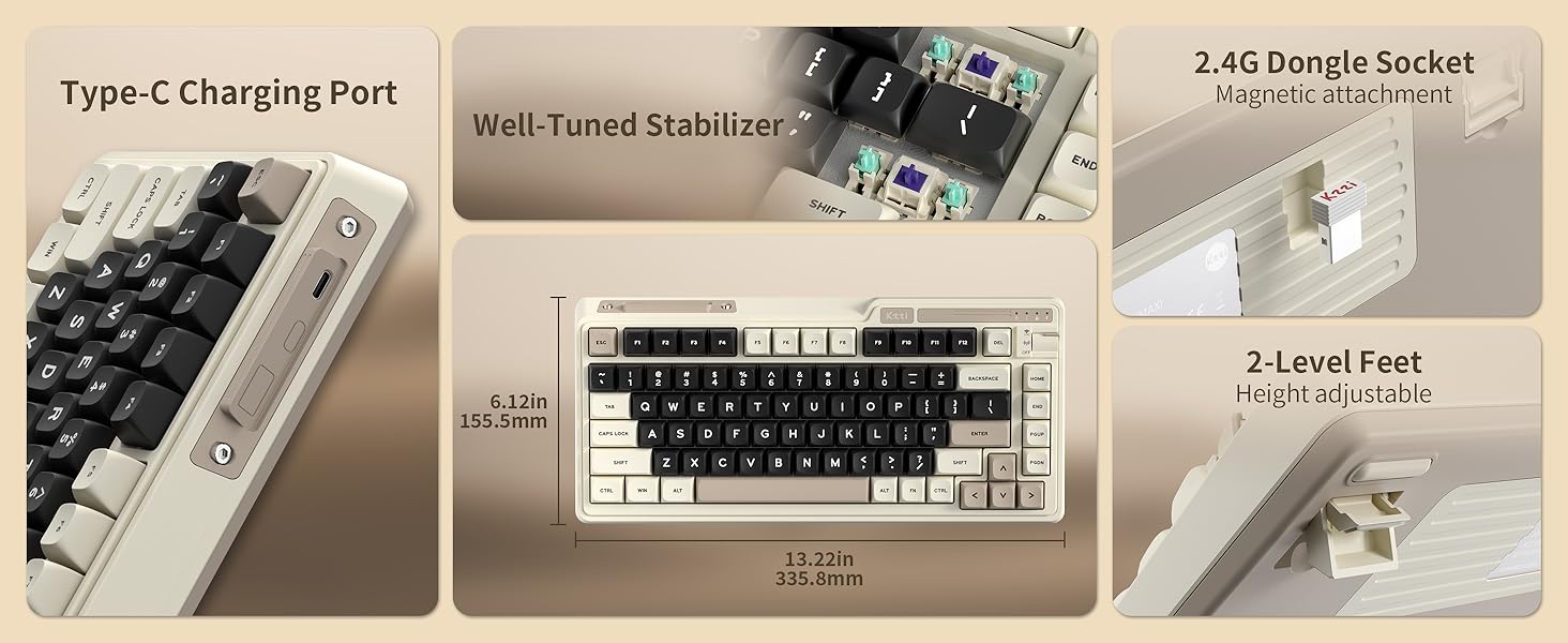 KZZI K75 Lite Wireless Wired Mechanical RGB Gaming Hot Swappable 3-Mode Keyboard Creamy Linear Switches, Compact 82 Keys