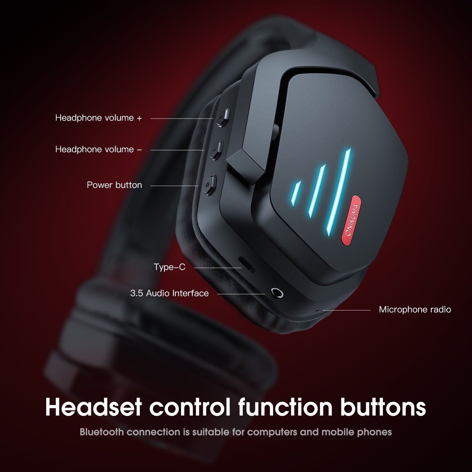 B60 Bluetooth headset  noise-canceling  stereo gaming  heavy bass  wireless glowing headphones