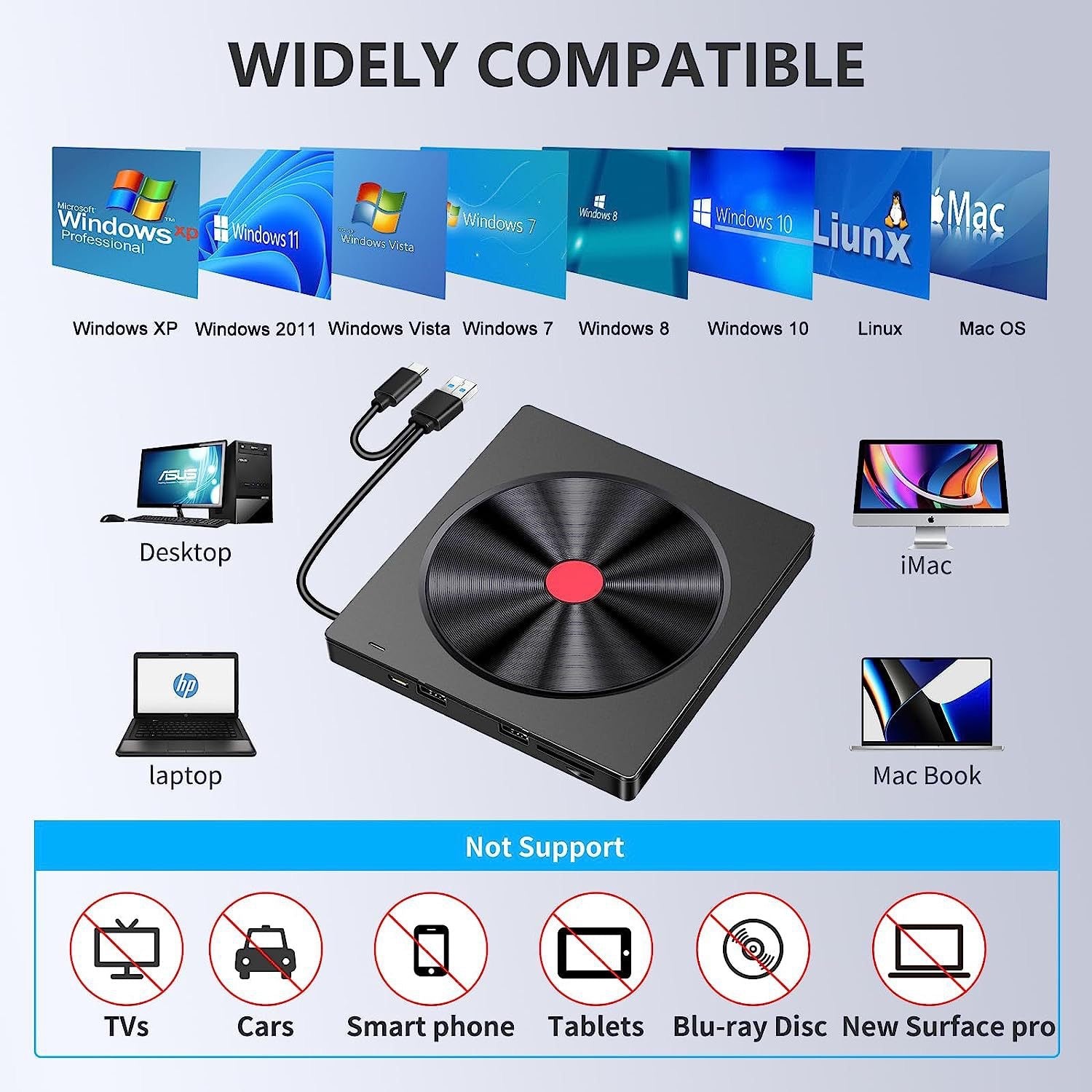 Multifunctional external optical drive laptop CD/DVD burner USB