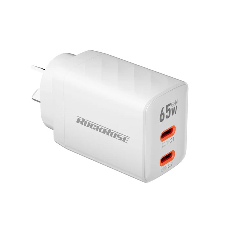 RockRose Casa II G65 65W Dual USB-C Port GaN Power Adapter - White