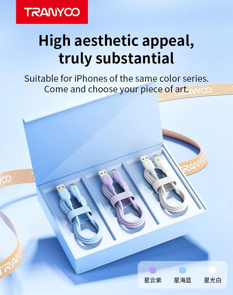Silicone USB Cable 6A Charging Cable Super Fast Data For iPhone White